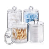 4Pcs Storage Jar Clear Round PS Plastic Bathroom Canister Set for Qtips Cotton Swabs Balls Cosmetic Pads - Front View