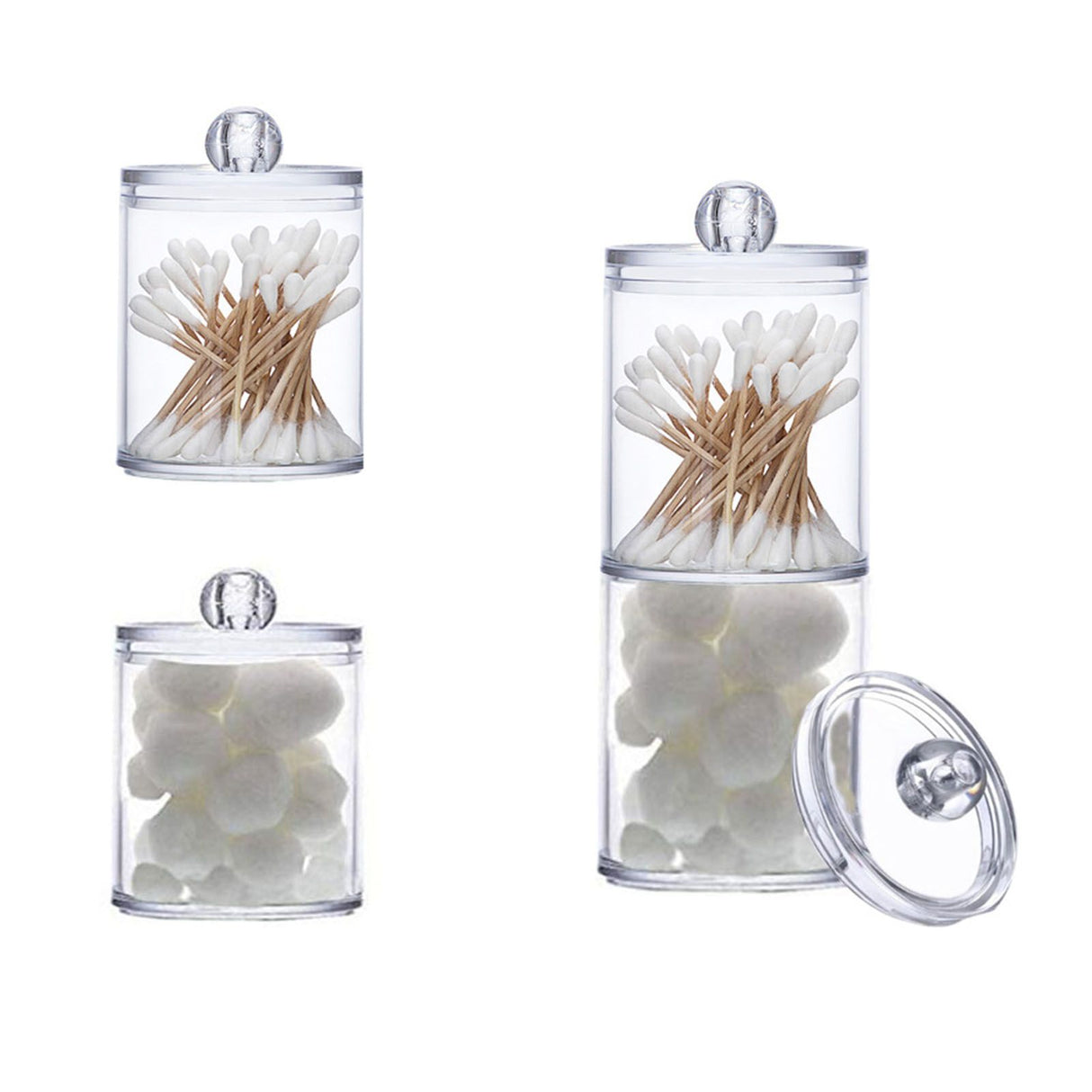 4Pcs Storage Jar Clear Round PS Plastic Bathroom Canister Set for Qtips Cotton Swabs Balls Cosmetic Pads