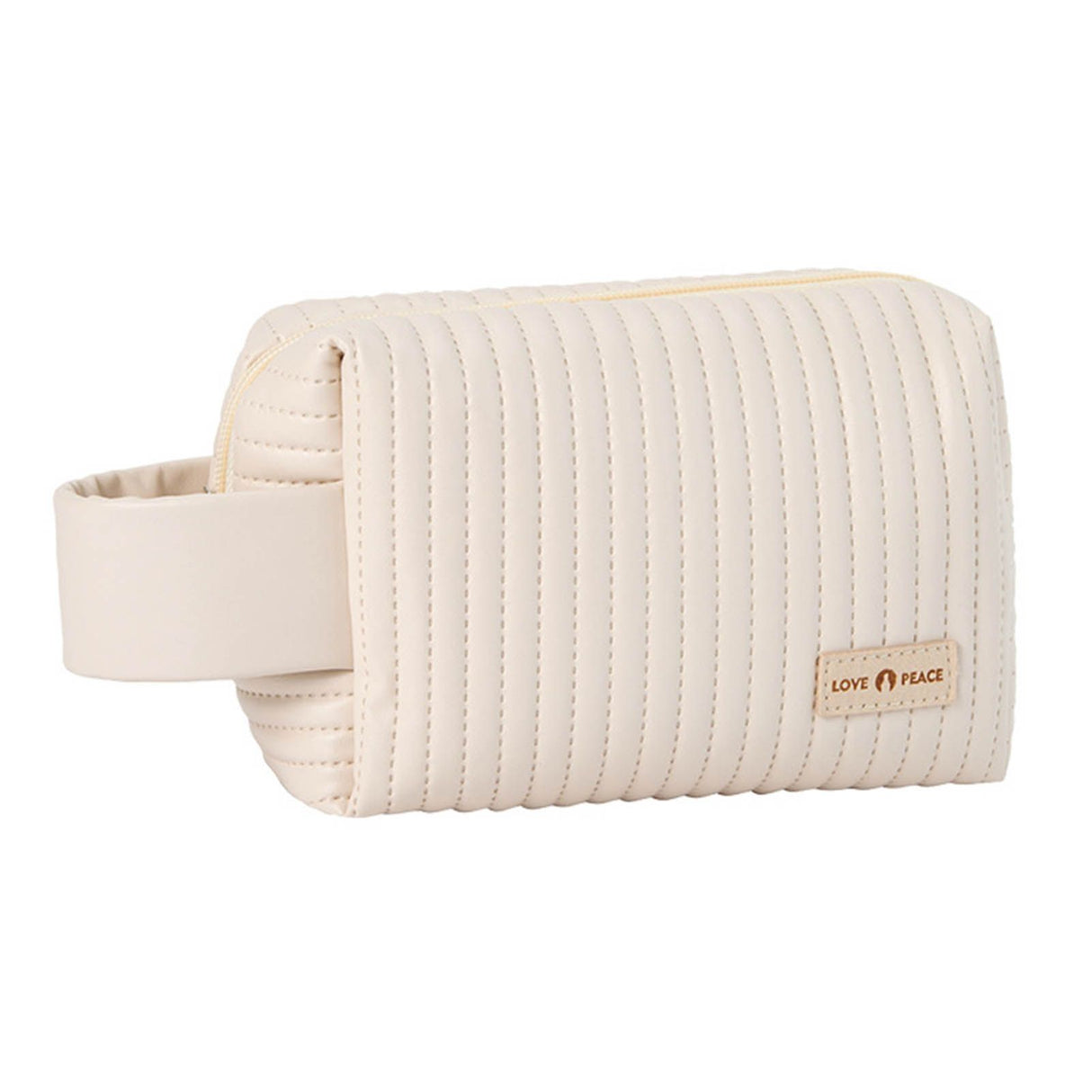 Makeup Cosmetic Bags with Handle Zipper Large Capacity Soft PU Leather Portable Travel Toiletry Bag Beige