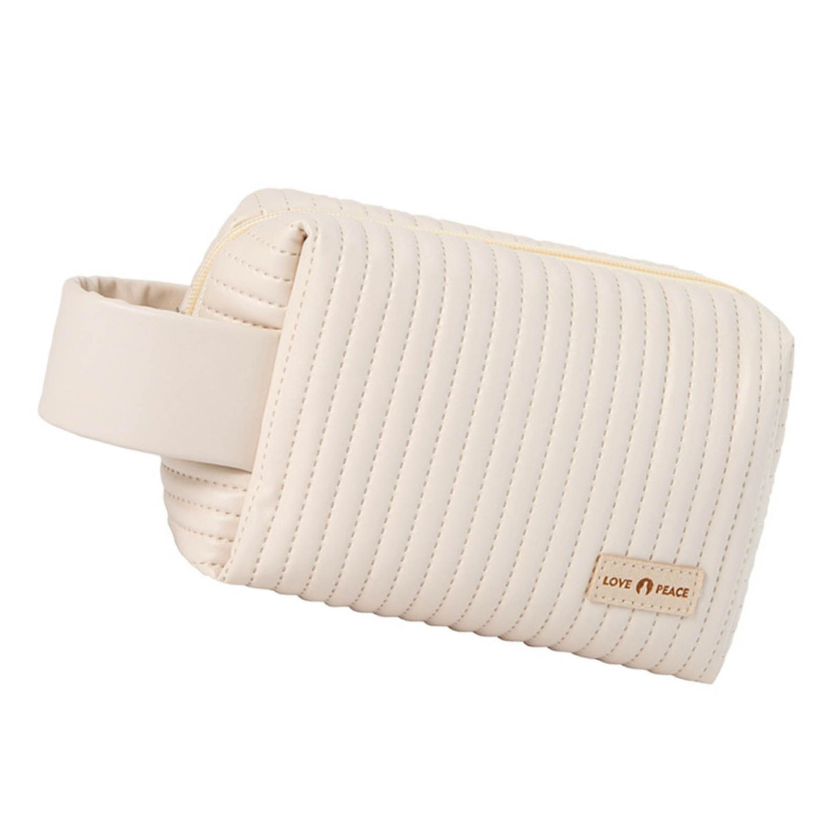 Makeup Cosmetic Bags with Handle Zipper Large Capacity Soft PU Leather Portable Travel Toiletry Bag Beige