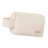 Makeup Cosmetic Bags with Handle Zipper Large Capacity Soft PU Leather Portable Travel Toiletry Bag Beige
