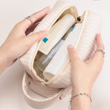 Makeup Cosmetic Bags with Handle Zipper Large Capacity Soft PU Leather Portable Travel Toiletry Bag Beige