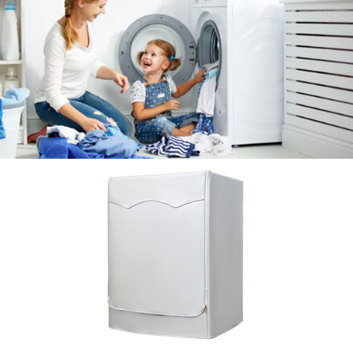 Washing Machine Cover Waterproof Dustproof Sunscreen for Fully Automatic Washer Silvering Oxford Cloth Piping Zipper L