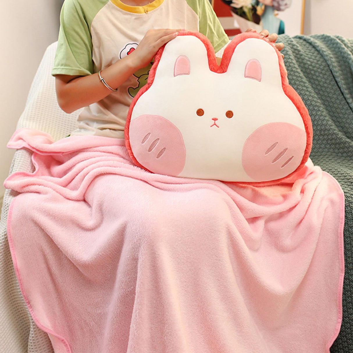 Animal Shape Pillow Stuffed Cushion Toy Flannel Plush Animal Soft Pillow for Kids Christmas Gift Watermelon Red Rabbit 40x30cm