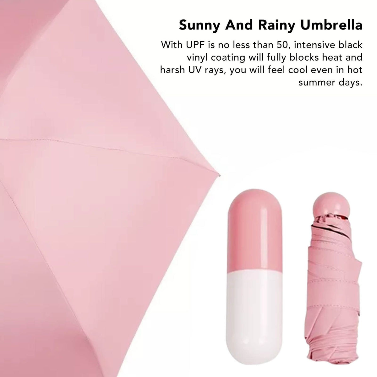 Pocket Umbrella Mini Compact Foldable Umbrella Pink for Sunny and Rainny Days 6 Umbrella Ribs