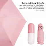 Pocket Umbrella Mini Compact Foldable Umbrella Pink for Sunny and Rainny Days 6 Umbrella Ribs