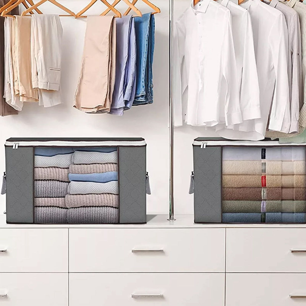 Clothes Storage Bag Large Capacity Foldable Clothing Moving Bag with Front Transparent Window
