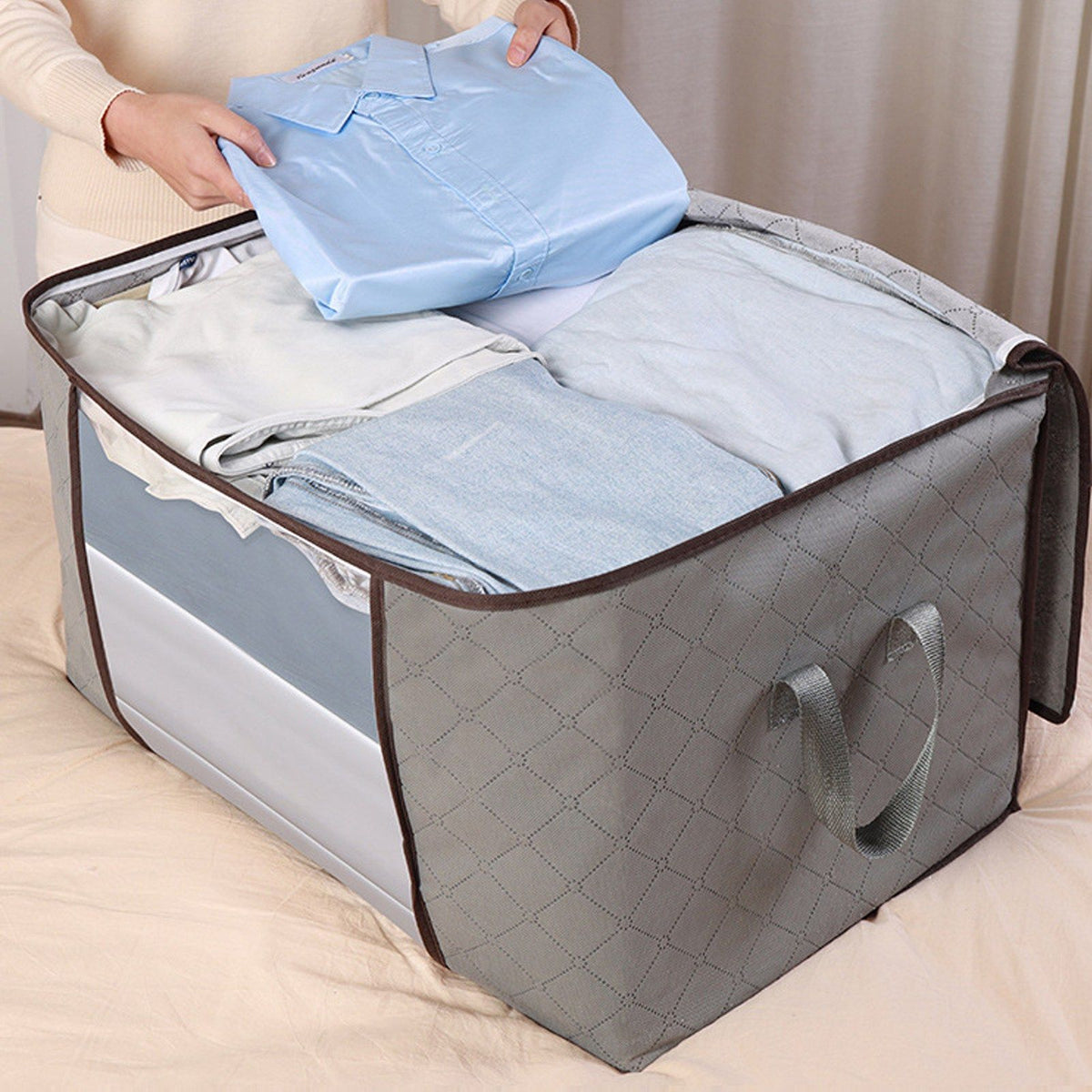 Clothes Storage Bag Large Capacity Foldable Clothing Moving Bag with Front Transparent Window