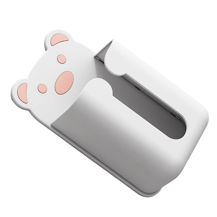 Wall Mounted Tissue Box Punching Free Cute Bear Pattern Plastic Tissue Dispenser for Home Bathroom White Bear Pink