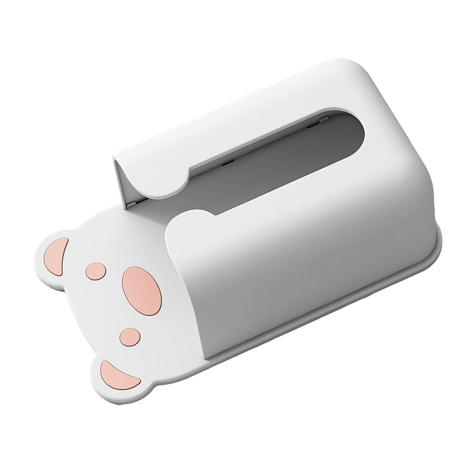 Wall Mounted Tissue Box Punching Free Cute Bear Pattern Plastic Tissue Dispenser for Home Bathroom White Bear Pink