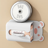 Wall Mounted Tissue Box Punching Free Cute Bear Pattern Plastic Tissue Dispenser for Home Bathroom White Bear Pink