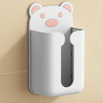 Wall Mounted Tissue Box Punching Free Cute Bear Pattern Plastic Tissue Dispenser for Home Bathroom White Bear Pink