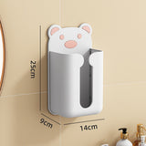 Wall Mounted Tissue Box Punching Free Cute Bear Pattern Plastic Tissue Dispenser for Home Bathroom White Bear Pink - Extra Image