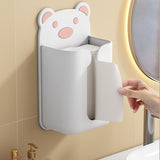 Wall Mounted Tissue Box Punching Free Cute Bear Pattern Plastic Tissue Dispenser for Home Bathroom White Bear Pink - Extra Image