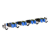 Punch Free Wall Mount Mop Broom Holder 4 Clips 5 Hooks Stainless Steel Mop Broom Holder Blue - Front View