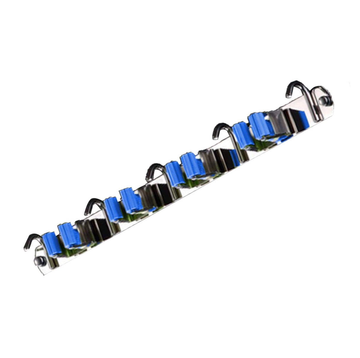 Punch Free Wall Mount Mop Broom Holder 4 Clips 5 Hooks Stainless Steel Mop Broom Holder Blue