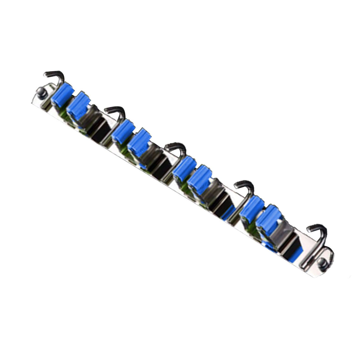 Punch Free Wall Mount Mop Broom Holder 4 Clips 5 Hooks Stainless Steel Mop Broom Holder Blue
