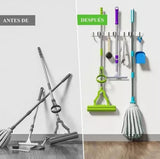 Punch Free Wall Mount Mop Broom Holder 4 Clips 5 Hooks Stainless Steel Mop Broom Holder Blue
