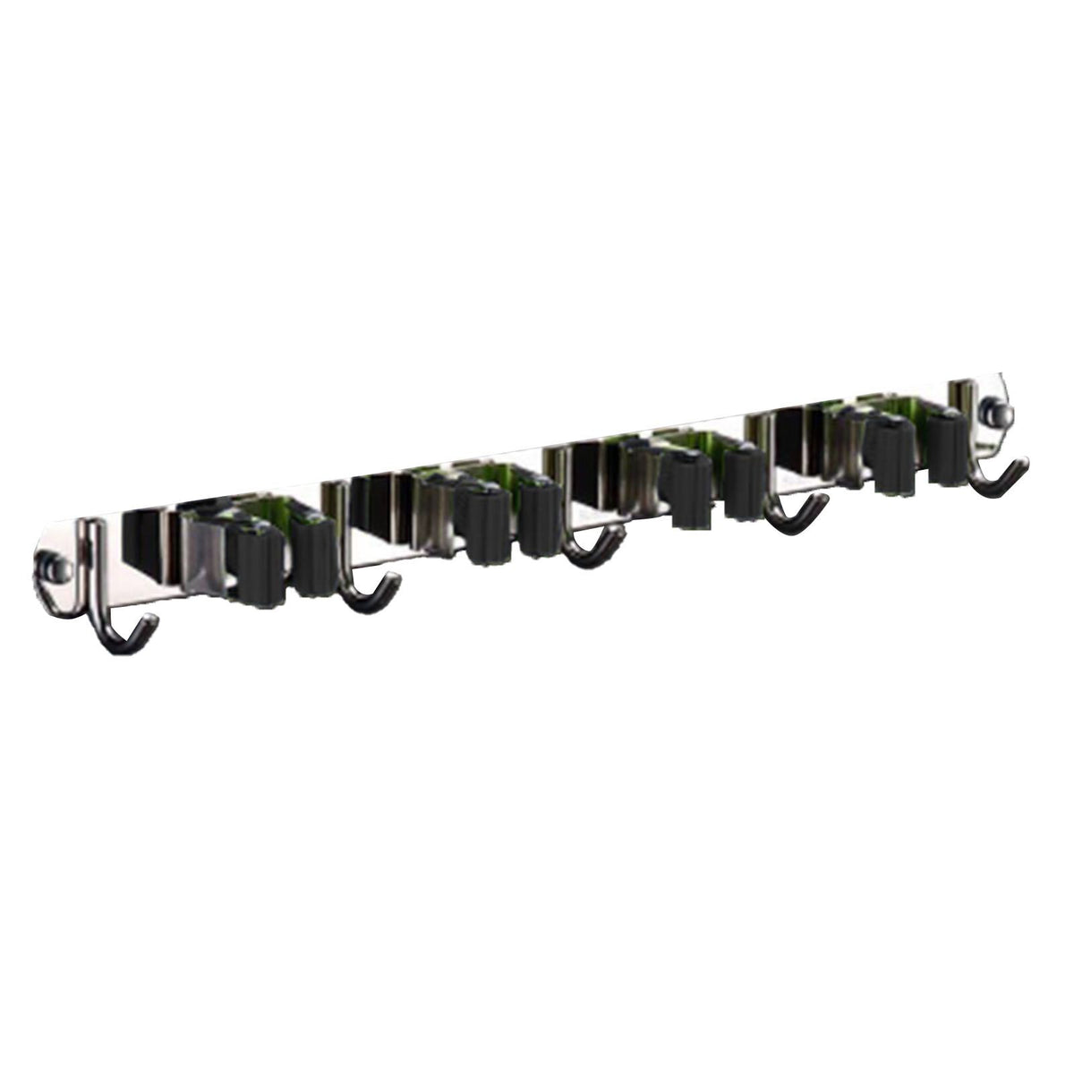 Punch Free Wall Mount Mop Broom Holder 4 Clips 5 Hooks Stainless Steel Mop Broom Holder Black