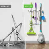 Punch Free Wall Mount Mop Broom Holder 4 Clips 5 Hooks Stainless Steel Mop Broom Holder Black - Extra Image