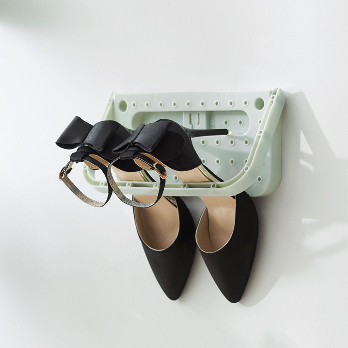 Wall Mounted Shoes Rack Adhesive Foldable Space Saving PP Door Shoe Hanger for Bathroom Blue Free Size