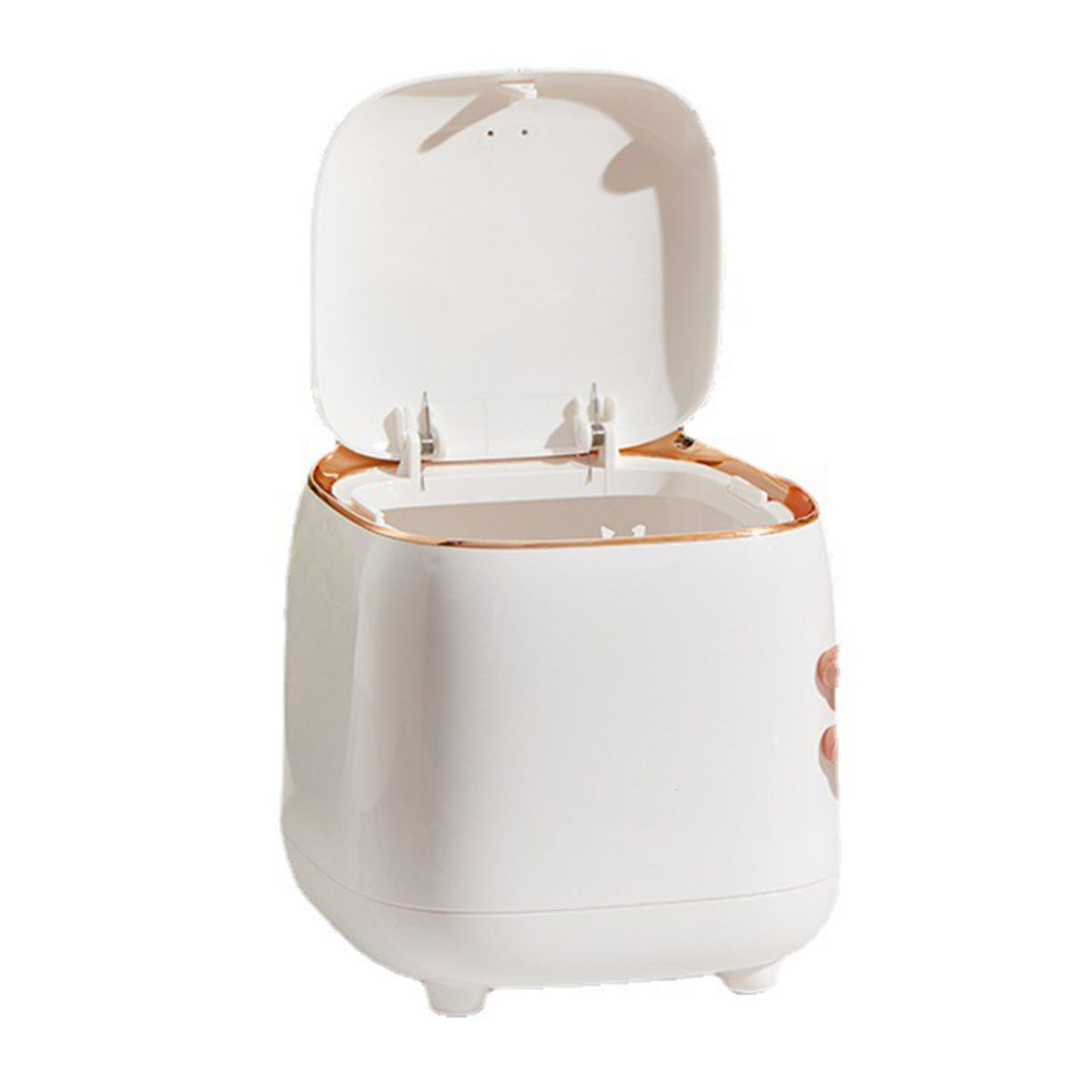 Push Type Desktop Trash Bin with Lid Fashionable Double Layer Large Opening Garbage Container for Living Room White