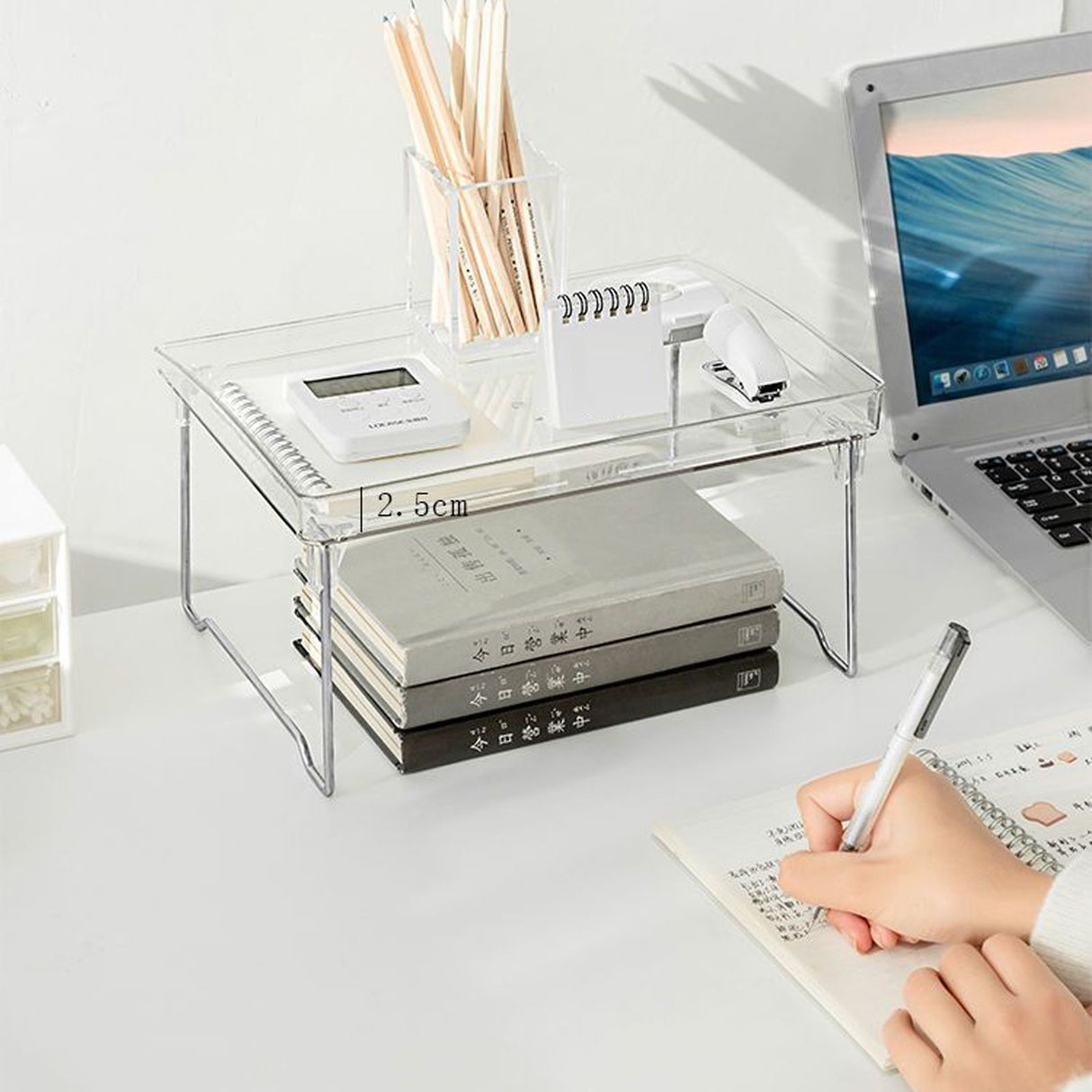 Stackable Clear Organizer Plastic Transparent Tabletop Storage Rack for Makeup Kitchen Tool Stationery One Tier Free Size