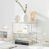 Stackable Clear Organizer Plastic Transparent Tabletop Storage Rack for Makeup Kitchen Tool Stationery One Tier Free Size - Rear View