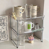 Stackable Clear Organizer Plastic Transparent Tabletop Storage Rack for Makeup Kitchen Tool Stationery One Tier Free Size - Close-Up Angle