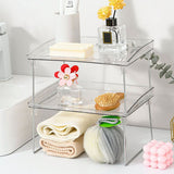Stackable Clear Organizer Plastic Transparent Tabletop Storage Rack for Makeup Kitchen Tool Stationery One Tier Free Size