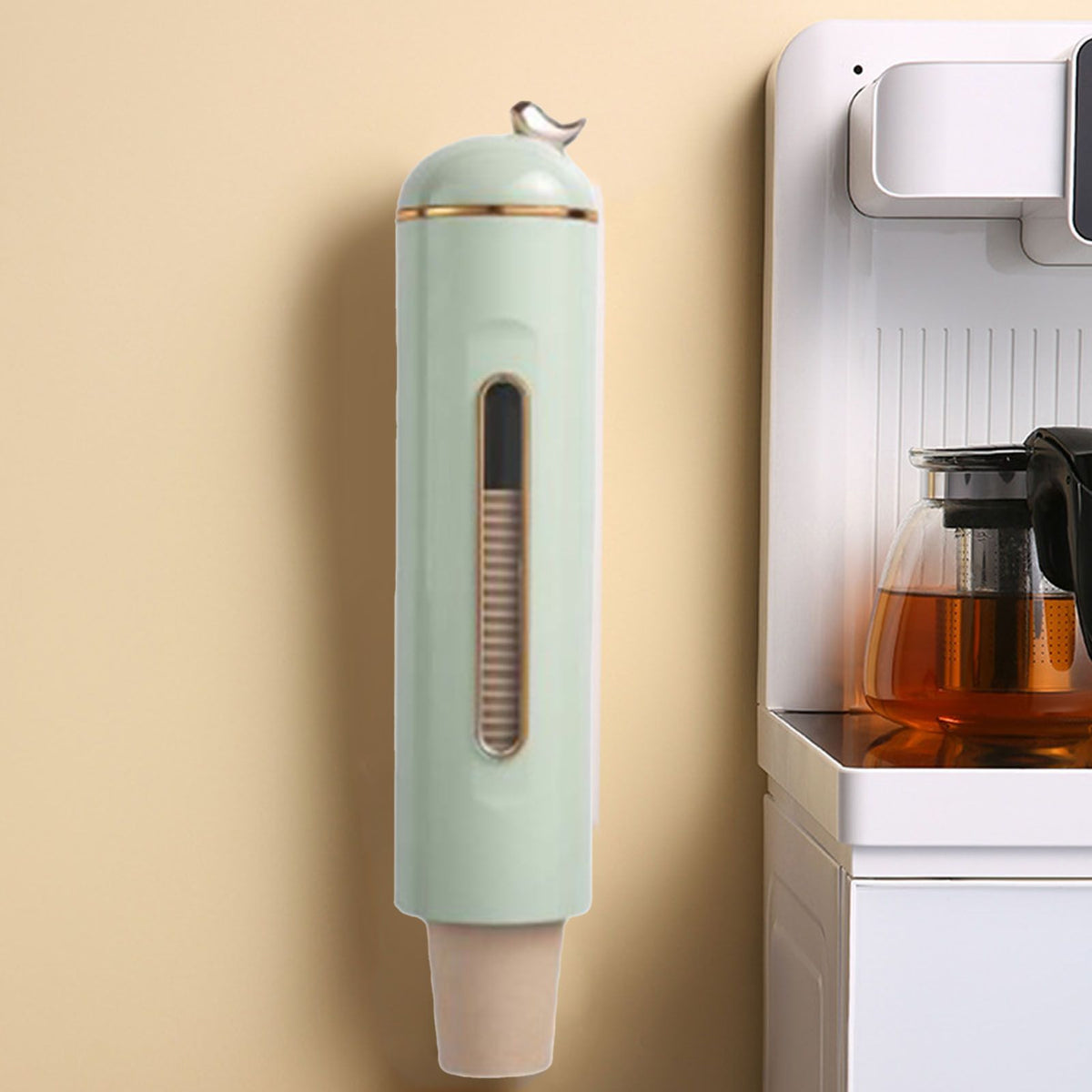 Disposable Paper Cup Organizer Large Capacity Automatic Wall Mounted Cup Dispenser for Home Office Green