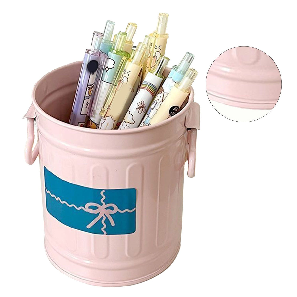 Pen Holder Metal Large Capacity Cute Practical Office Desk Pencil Holder for Study Classroom Pink Free Size