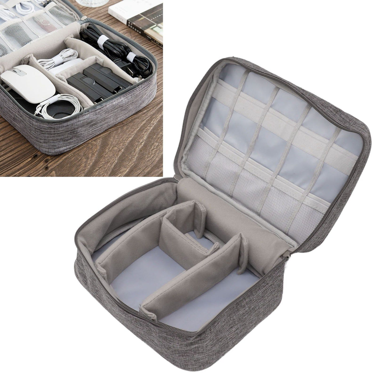Portable Cord Bag Electronic Accessories Carry Case Waterproof Electronic Storage Bag for Chargers Hard Drives Grey