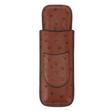 Cigar Case Holder PU Leather Brown 2 Finger Cigar Carrying Case with Front Pocket Portable for Anniversary Father's Day Gift