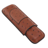 Cigar Case Holder PU Leather Brown 2 Finger Cigar Carrying Case with Front Pocket Portable for Anniversary Father's Day Gift - Front View