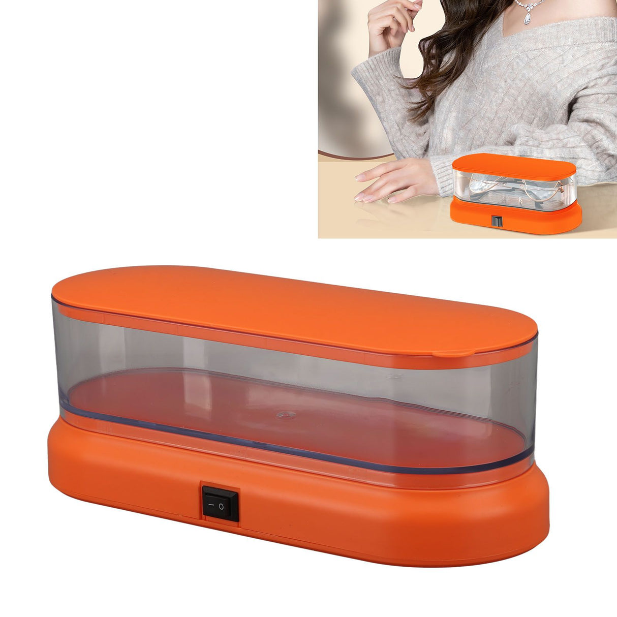 Mini Cleaning Machine Low Noise Portable Ultrasound Cleaner for Jewelry Glasses Makeup Brush Orange