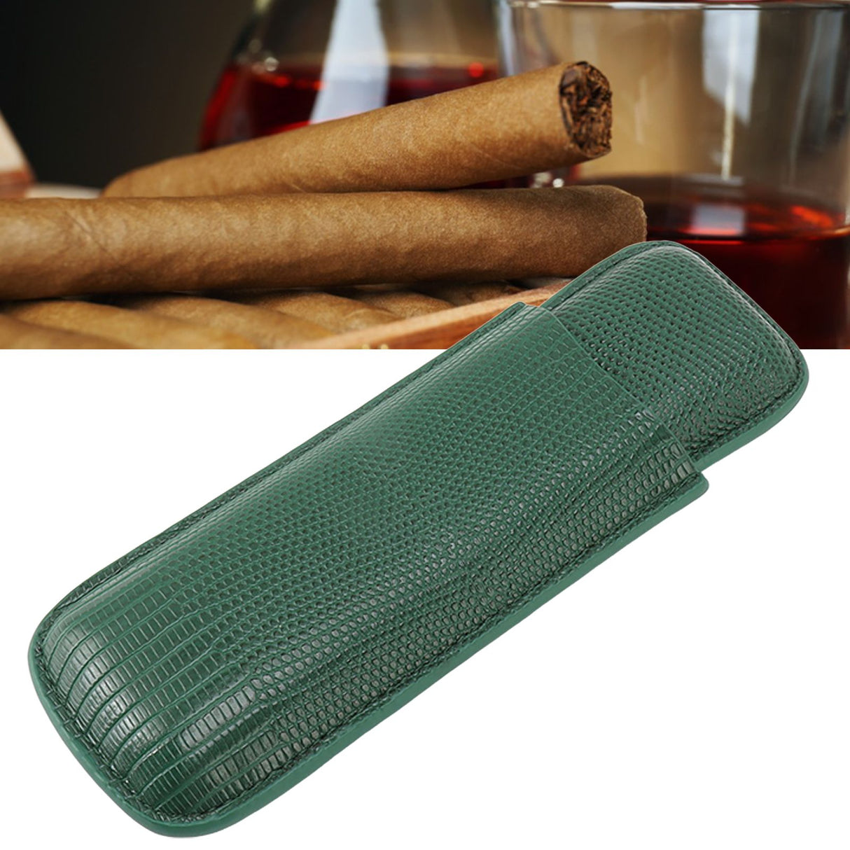 Cigar Case Fashion Elegant Portable Sturdy Crocodilian Skin Texture Faux Leather 2 Fingers Cigar Holder