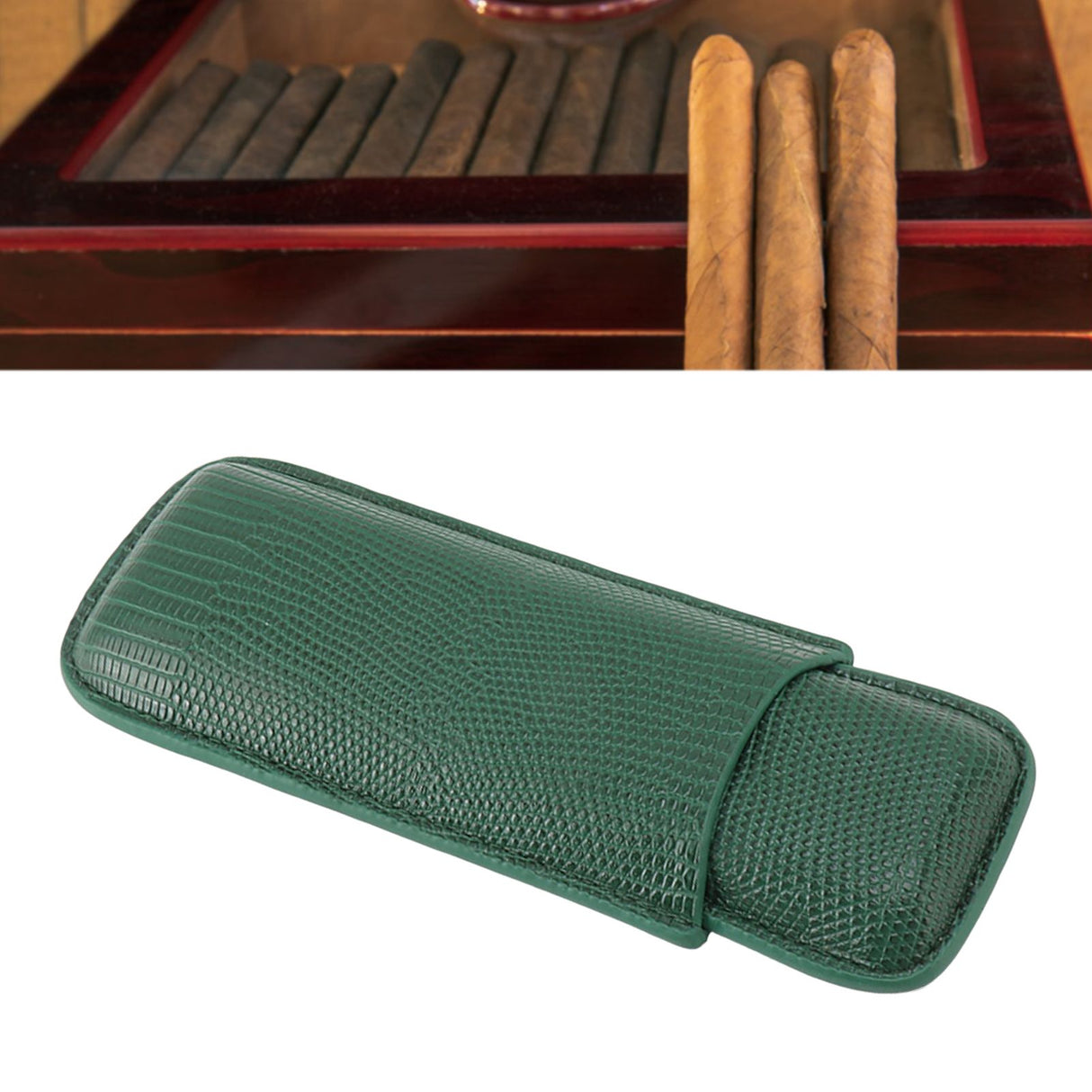 Cigar Case Fashion Elegant Portable Sturdy Crocodilian Skin Texture Faux Leather 2 Fingers Cigar Holder
