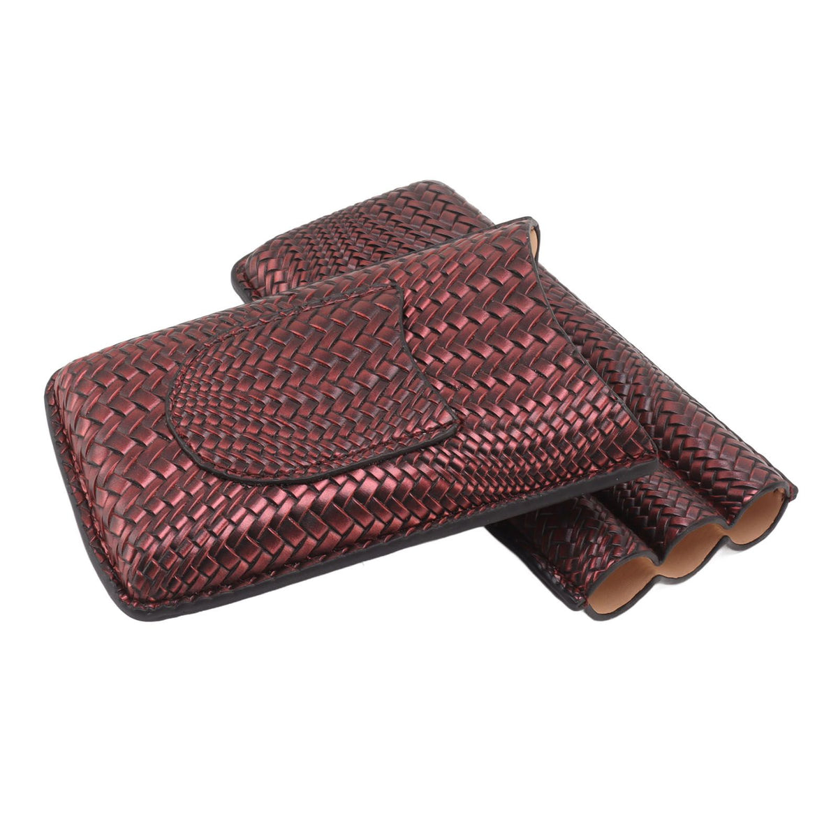 3 Finger Cigar Case Woven Pattern Portable Travel Leather Cigar Humidor Case Smoking Accessories Purple
