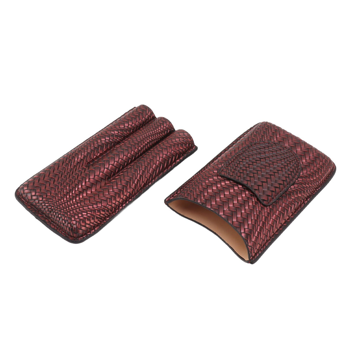 3 Finger Cigar Case Woven Pattern Portable Travel Leather Cigar Humidor Case Smoking Accessories Purple