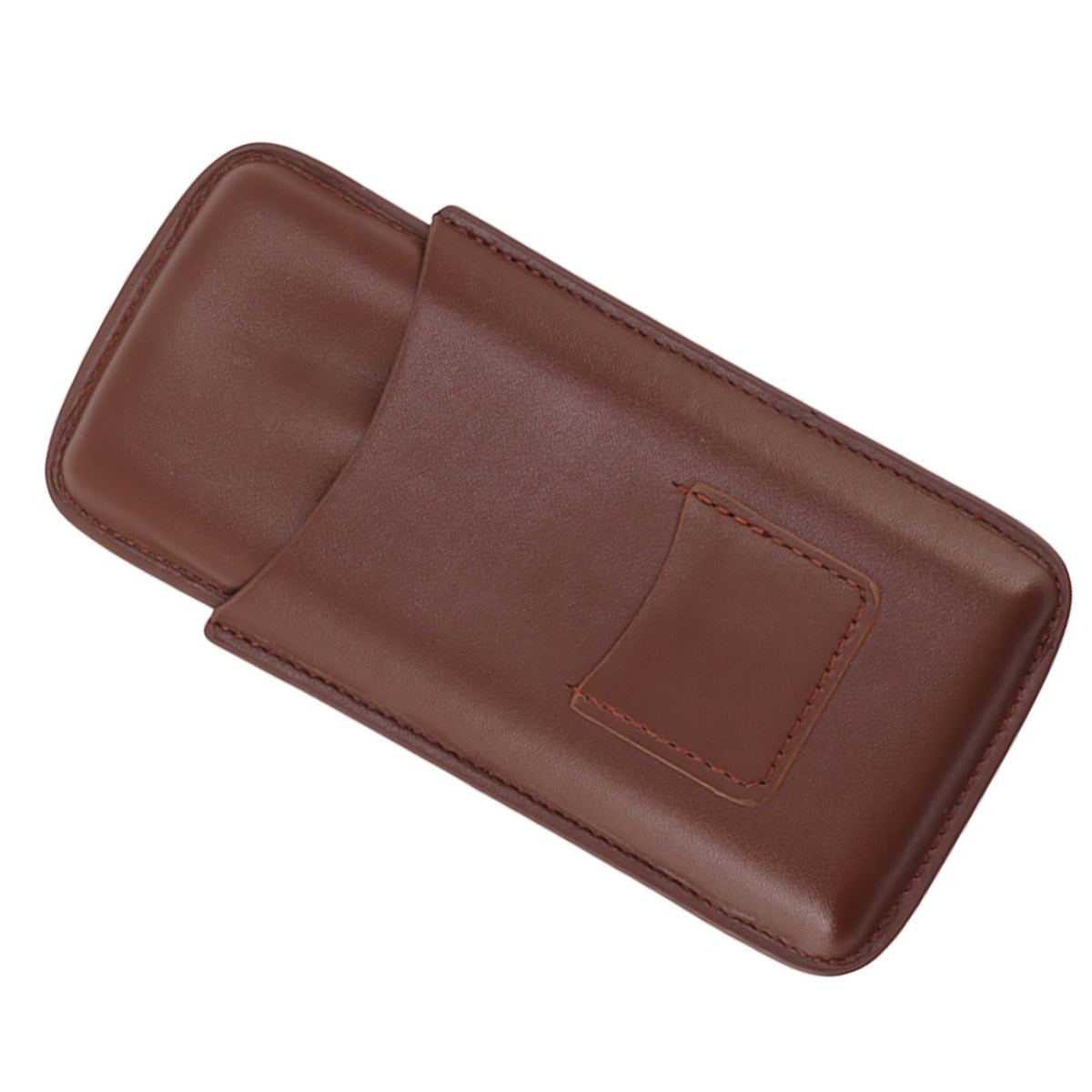 Leather Cigar Case Portable 3 Finger Cigar Humidor Carrying Case with Cutter Pocket for Cigar Lovers Brown