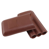 Leather Cigar Case Portable 3 Finger Cigar Humidor Carrying Case with Cutter Pocket for Cigar Lovers Brown