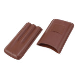 Leather Cigar Case Portable 3 Finger Cigar Humidor Carrying Case with Cutter Pocket for Cigar Lovers Brown - Low Angle