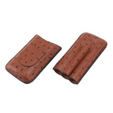 Cigar Case Holder Artificial Leather Brown 3 Finger Cigar Carrying Travel Case Portable for Travel Anniversary Gifts - Side View