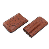 Cigar Case Holder Artificial Leather Brown 3 Finger Cigar Carrying Travel Case Portable for Travel Anniversary Gifts - Rear View