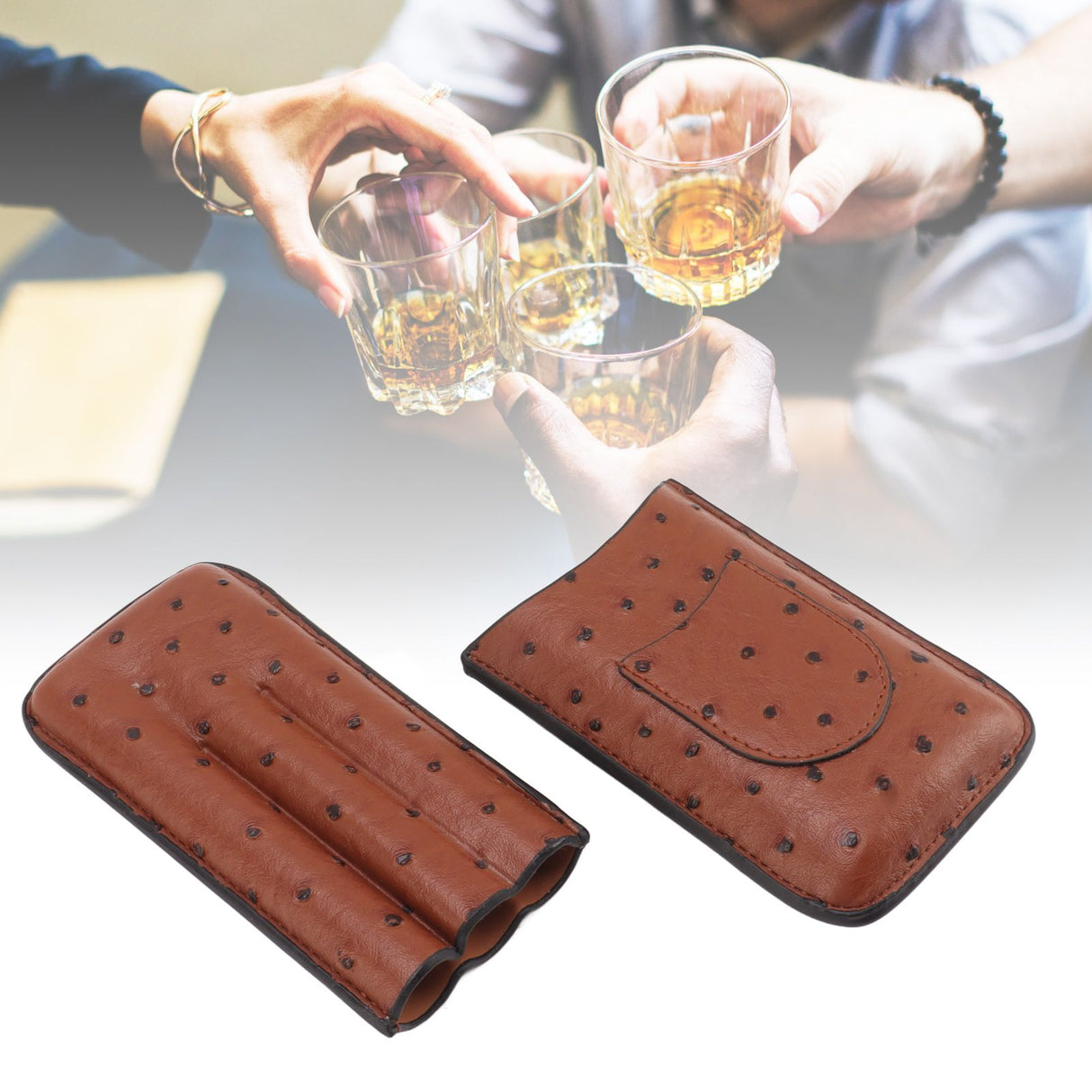 Cigar Case Holder Artificial Leather Brown 3 Finger Cigar Carrying Travel Case Portable for Travel Anniversary Gifts