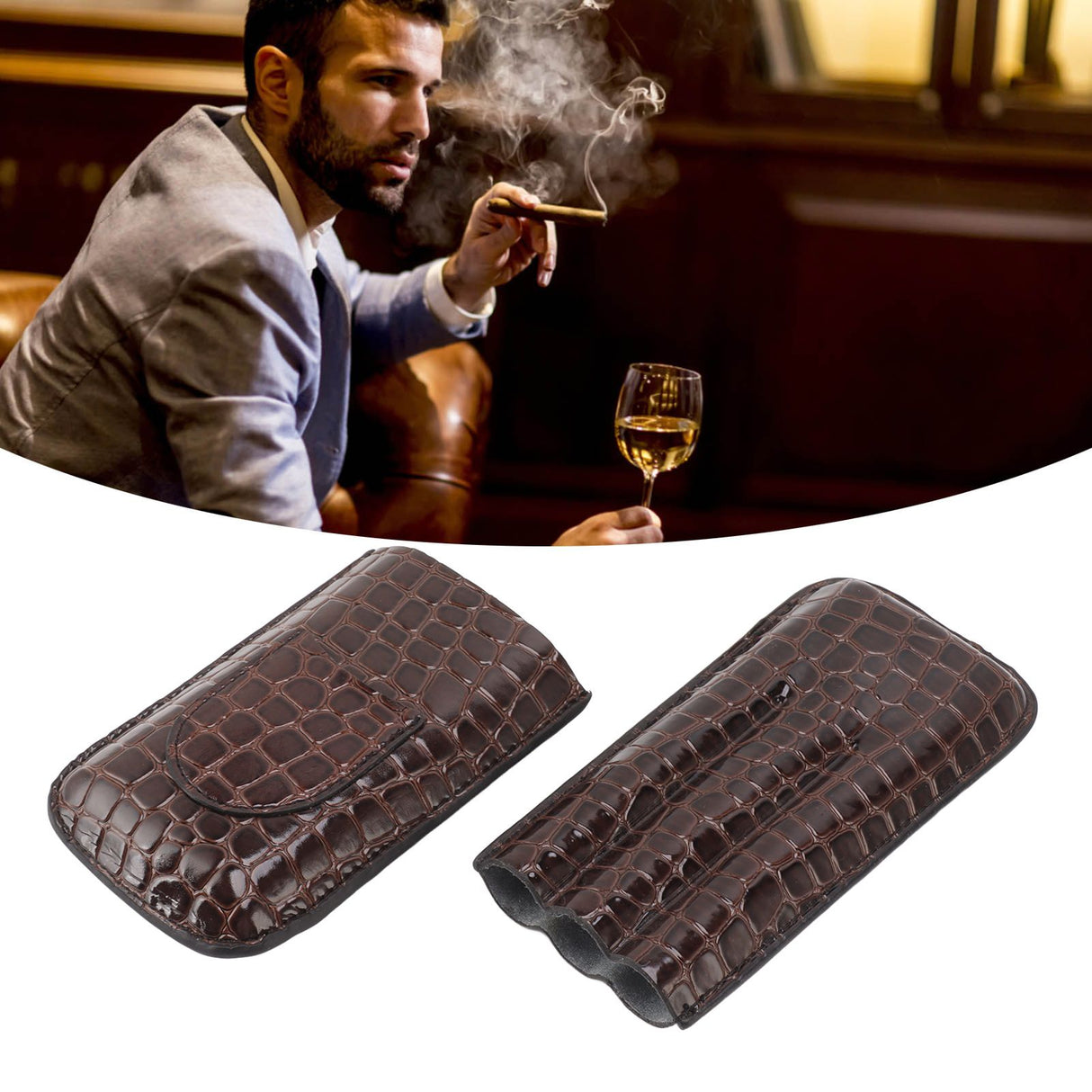 Leather Cigar Holder Portable Holding 3 Cigars Practical Travel Cigar Humidor for Man