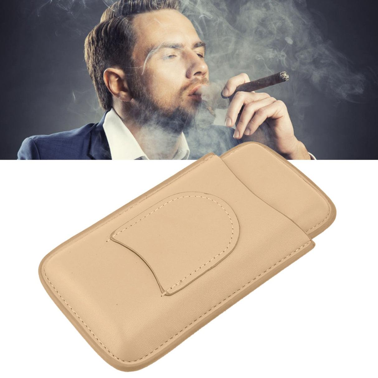 Cigar Case High End Leather Fashion Portable Travel Cigar Holder Case for 3 Cigars Luxury Gold