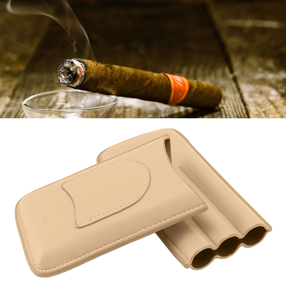 Cigar Case High End Leather Fashion Portable Travel Cigar Holder Case for 3 Cigars Luxury Gold