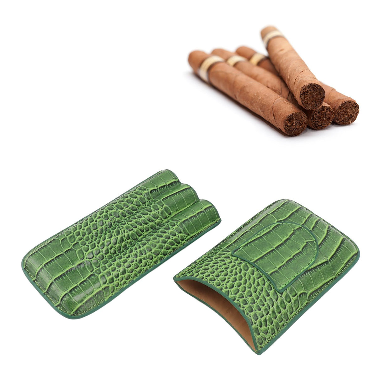 3 Finger Cigar Holder Frosted Finish Portable 3 Finger Leather Cigar Case for Travelling Hiking Green